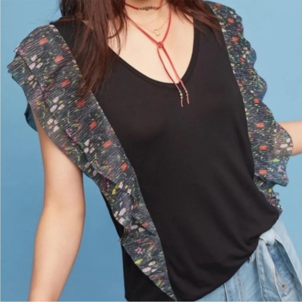 Anthropologie Vanessa Virginia Black V-Neck top size M
